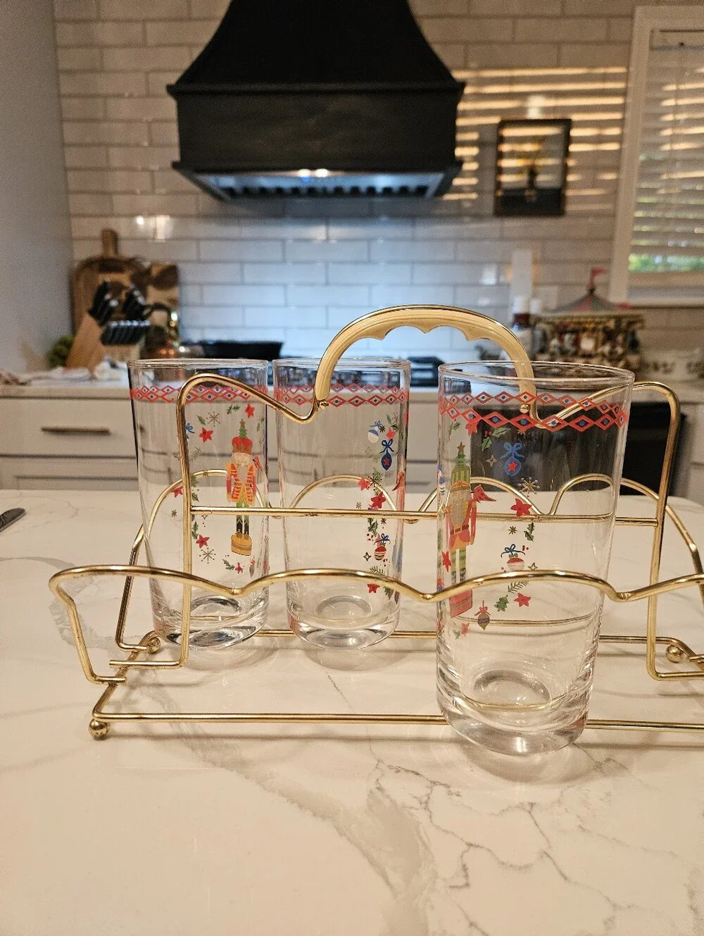Mid Century Brass Gold Glass Caddy